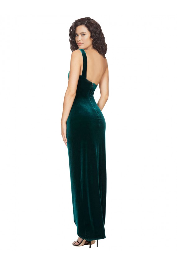 Online One Shoulder Velvet Front Wrap Prom Dress  UK