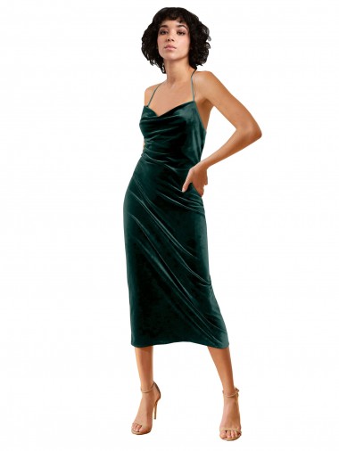 Online Midi Length Sleek Cowl Neckline Short Velvet Cocktail Prom Dress / Homecoming Dress UK