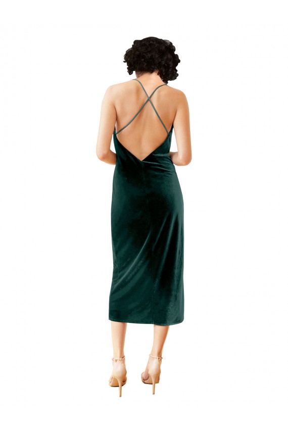 Online Midi Length Sleek Cowl Neckline Short Velvet Cocktail Prom Dress / Homecoming Dress UK