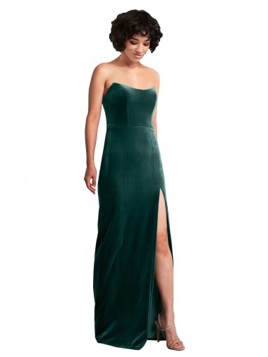 Online Scooped Strapless Long Velvet Prom Dress with Daring Side Slit UK