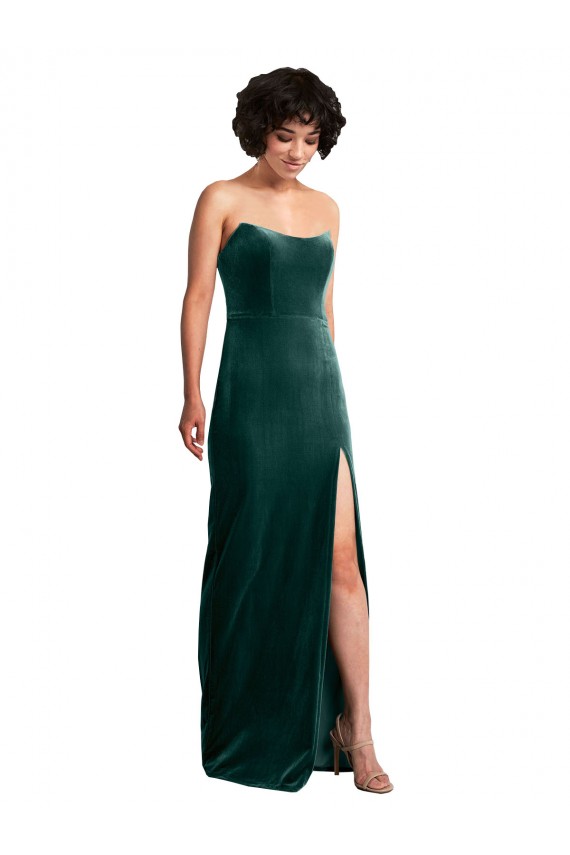 Online Scooped Strapless Long Velvet Prom Dress with Daring Side Slit UK