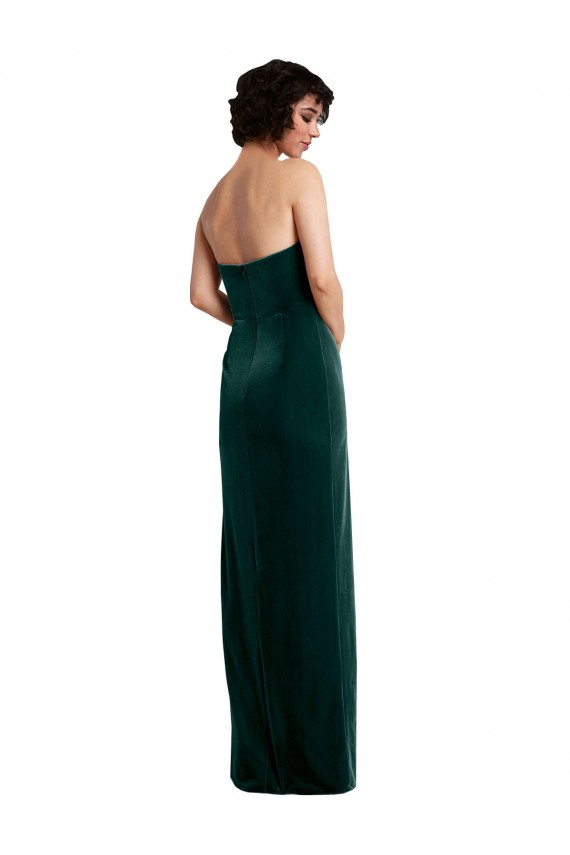 Online Scooped Strapless Long Velvet Prom Dress with Daring Side Slit UK