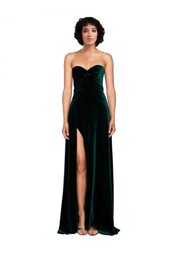 Online Sweetheart Fluid Velvet Prom Dress with High Split UK